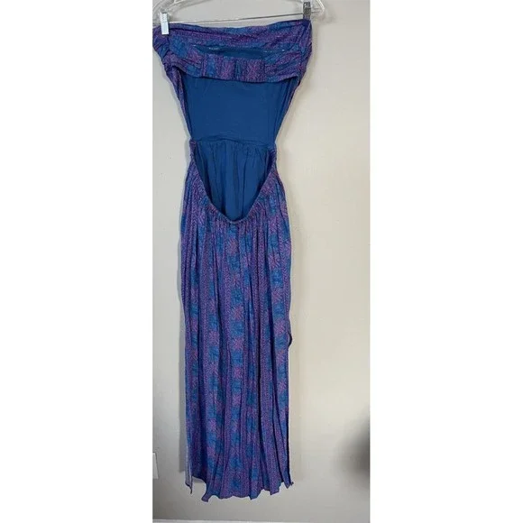 NWT Free People Women Payton Maxi Dress Strapless Blue Pink Printed Dress Sz L - Picture 5 of 11